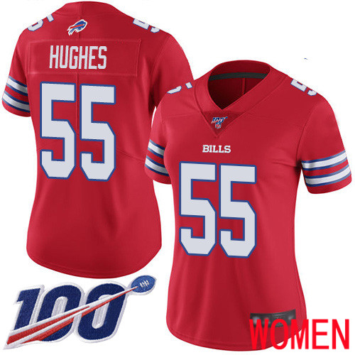 Women Buffalo Bills 55 Jerry Hughes Limited Red Rush Vapor Untouchable 100th Season NFL Jersey